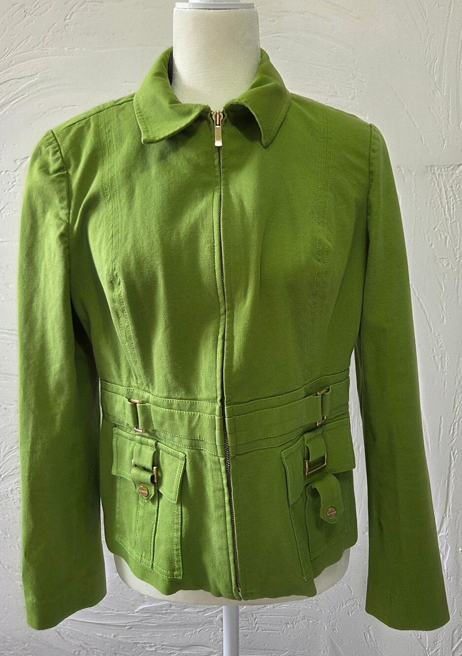 Jones New York Signature Stretch Lime Green Zip Up Jacket Womans Size Medium